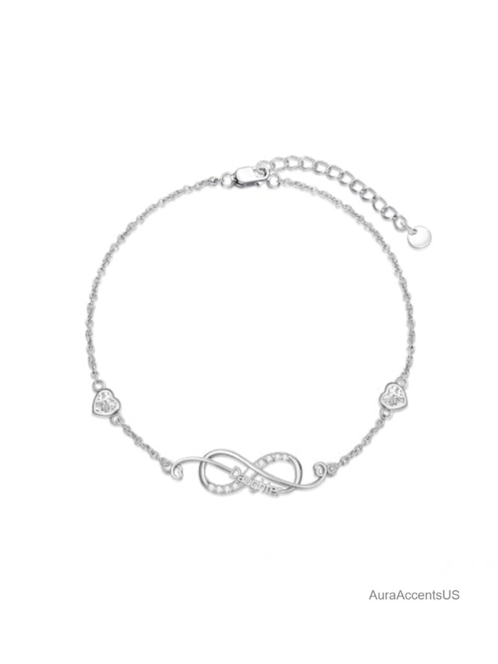 925 Sterling Silver Infinity Daughter Bracelet Adjustable Jewelry Gift